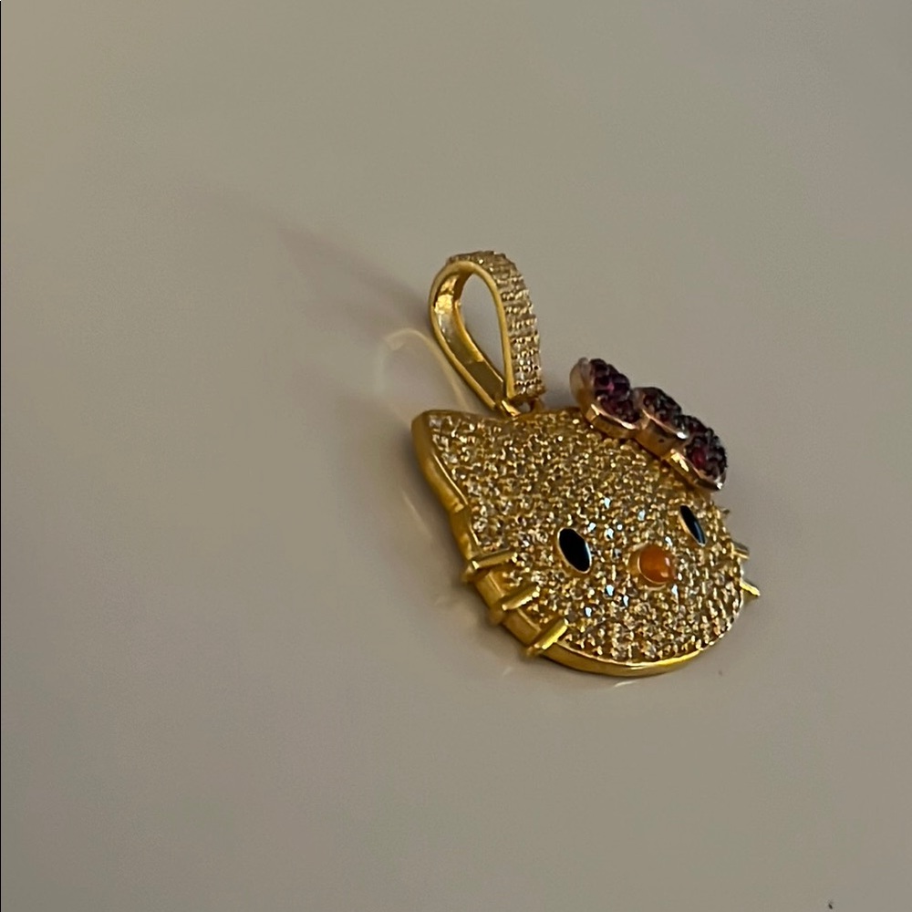 🎃Gold Sterling Hello Kitty crystal pave pendant